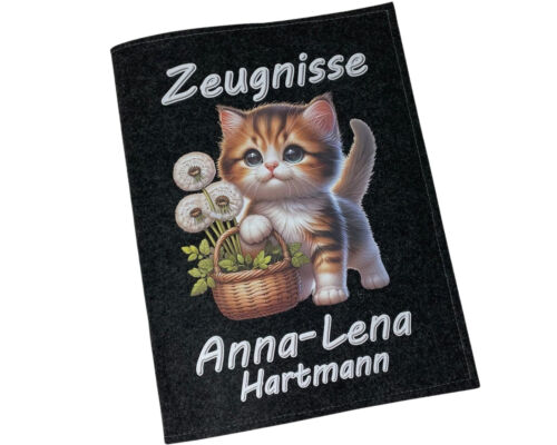 Zeugnismappe mit Namen Filz Personalisierte Zeugnisordner Mädchen Hefter Katze - Bild 17 von 26