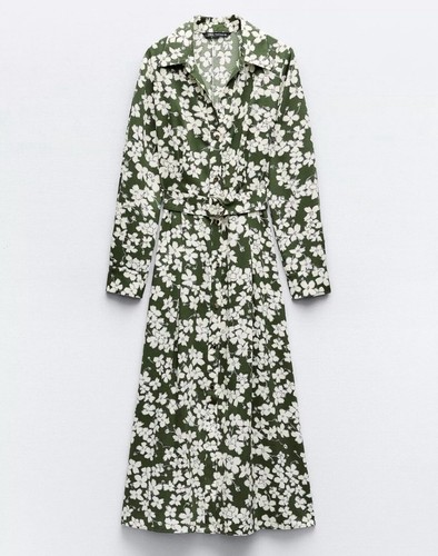 ZARA SIZE XL GREEN MIDI PRINTED SHIRT-DRESS | 2763/901/098 NWT - Picture 5 of 5