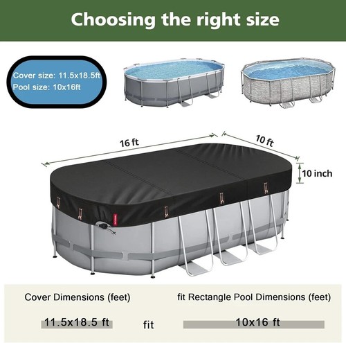 Oval Pool Cover with Fast Tightening Ratchet for Above Ground Pools, 10x16 Ft - Picture 2 of 7
