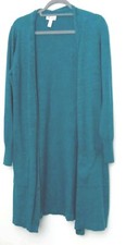 Denim Co Women's Size M Teal Green/Blue Open Cardigan Sweater Pockets Pre-own