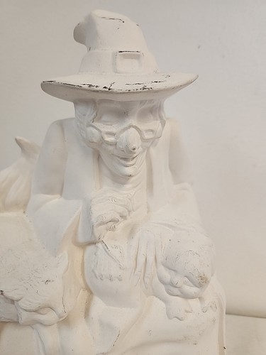 Halloween Witch & Cat on a Jack O Lantern w/ Creature Baby Ceramic Bisque 11" - Picture 2 of 11