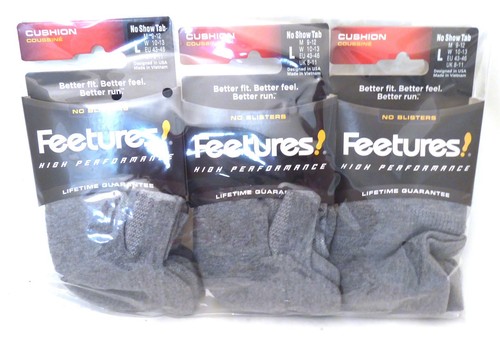 3 Pairs Feetures High Performance Socks Cushion No Show Tab Large Heather Gray - 第 1/1 張圖片