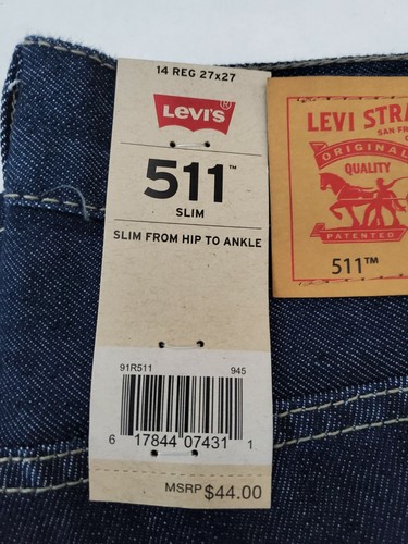 LEVI'S JEANS 511 BOYS REGULAR 14 SLIM HIP TO ANKLE 28 x 30 NWT RETAIL $48.00 - Picture 4 of 4