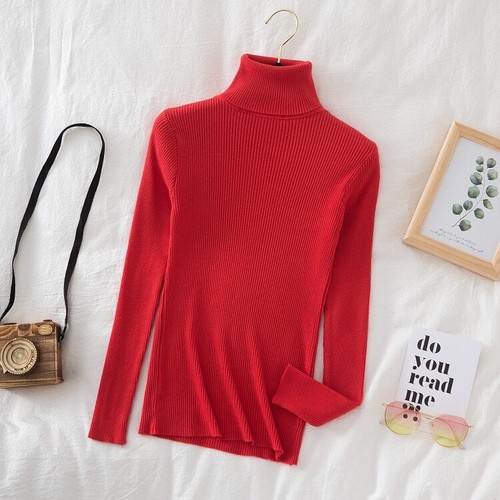 Women Casual Sweater Turtleneck Basic Slim Stretch Ribbed Knitted Top ALL COLORS - Bild 34 von 37
