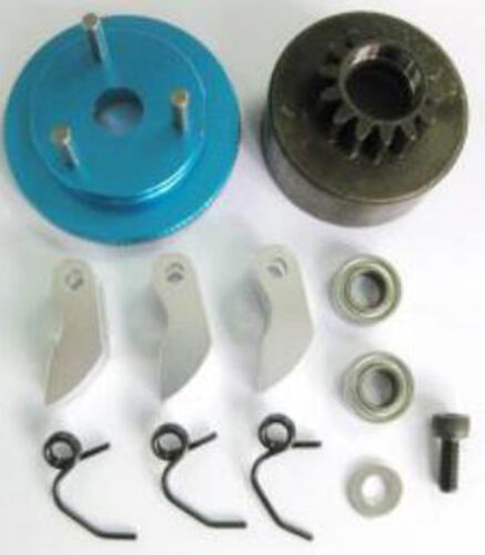 Metal 1:8 Rc car 13T Engine Clutch Bell 3 Shoe Flywheel Set w/ Bearings Springs - Picture 3 of 7