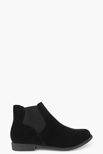 Boohoo Womens Lily Flat black Suedette velvet Chelsea ankle Boots booties 6 36 - Picture 3 of 5