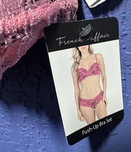 French Affair Floral Lace Push Up Bra Set 34C/M F3097SB-660 Sachet Pink - Picture 6 of 6