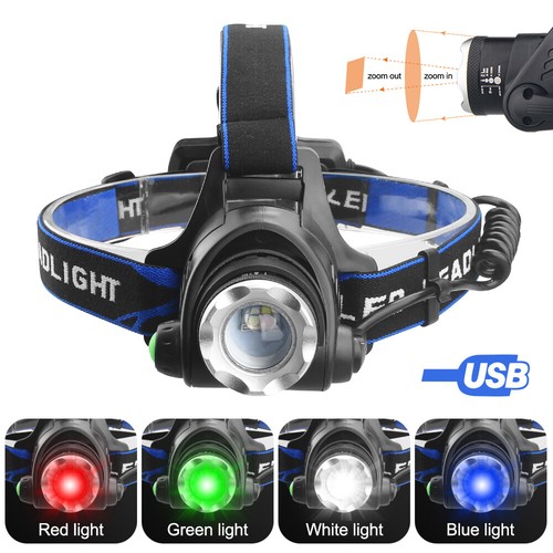 Multicolor LED RGBW Zoom Headlamp Head Light Predator Hunting Lamp Torch Warning - Picture 9 of 16