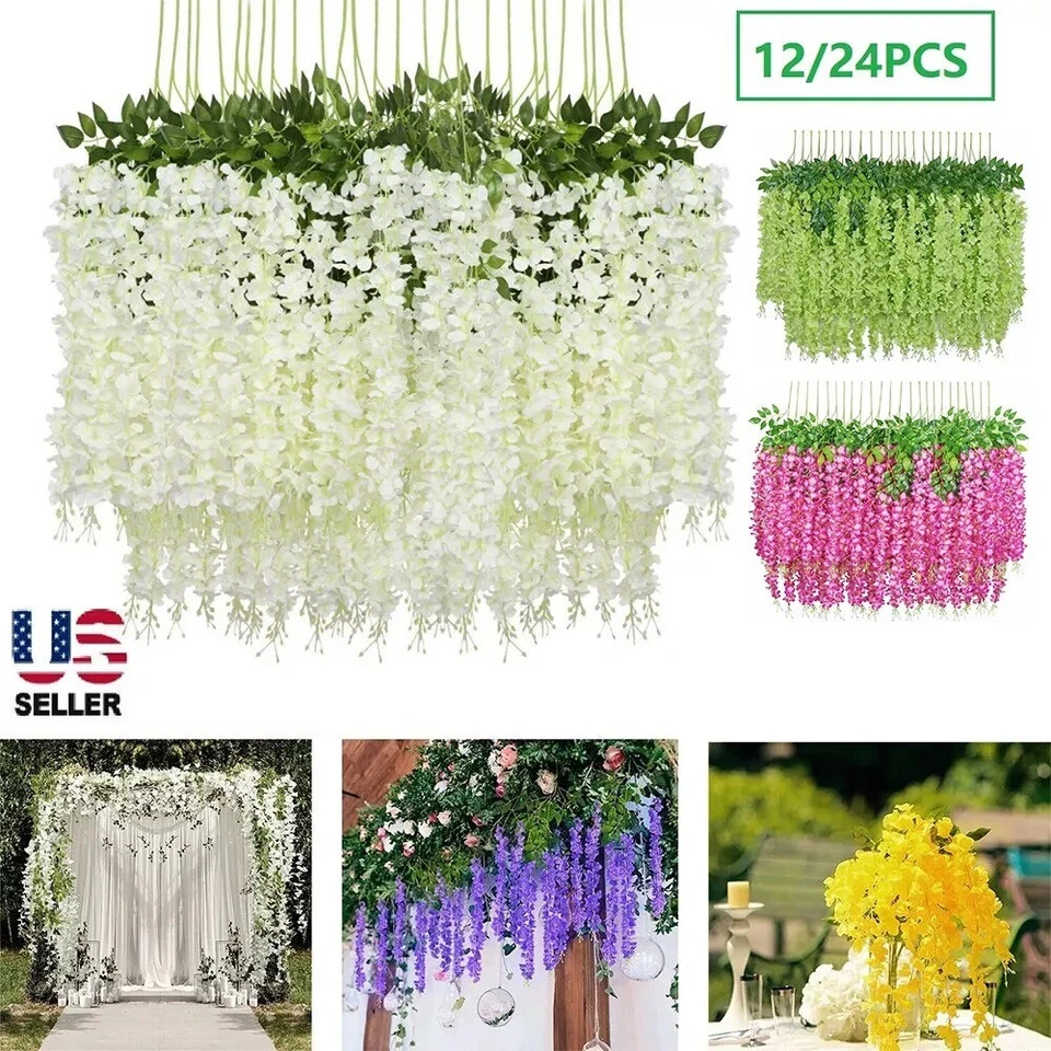 Guirnalda de vid de glicinia artificial plantas de flores falsas jardín boda decoración colgante Foto 3 de 4