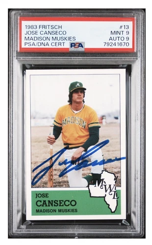 1983 Fritsch SIGNED Jose Canseco RC #13 PSA/DNA AUTO 9 “MINT” Madison Muskies