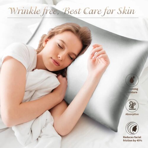 100% Satin Silk Soft Pillowcase For Hair Pillow Covers Queen Standard 2 Pack - Picture 110 of 152