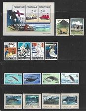 FAROE ISLANDS – 1990 – COMMEMORATIVE STAMPS – 5 ISSUES, 14 STAMPS + SHEET - MNH