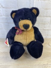 Vintage Dakin Teddy Bear 17" Black And Tan Stuffed Animal Red Gingham Bow 1992