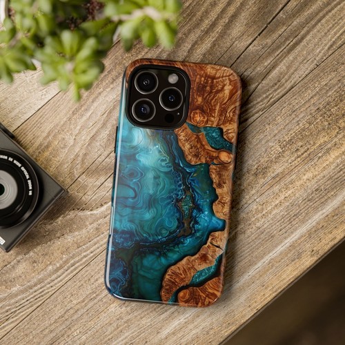 Teal Blue Wood Resin UV Print Phone Case for iPhone, Samsung Galaxy, Pixel - 第 9/209 張圖片