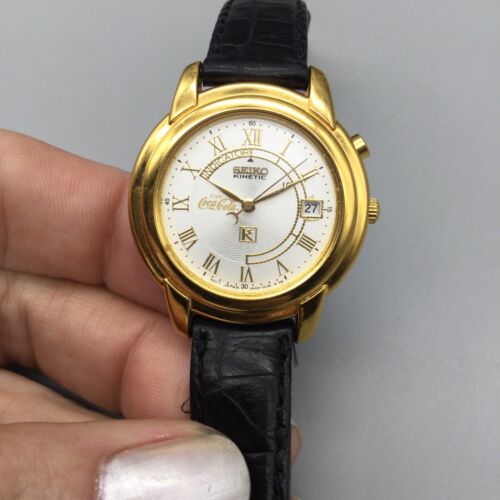 Seiko Automatic Watch Women 32mm Date 3M22-0A50 Coca-Cola Logo Leather Band - Picture 8 of 14