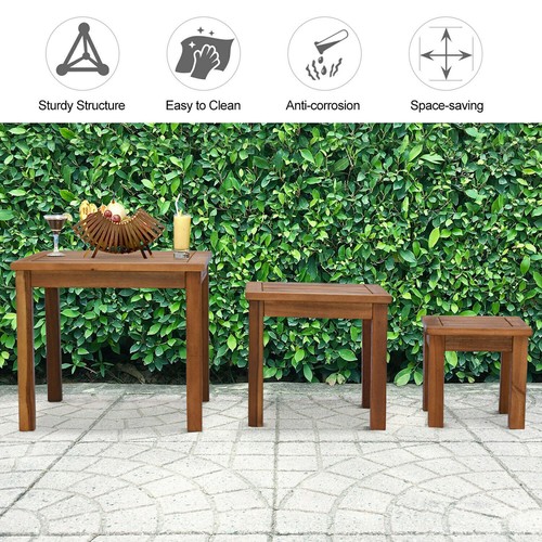 3 Piece Outdoor Side Nesting Coffee Snack Table Patio Set Indoor for Living Room - Picture 6 of 11