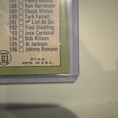 1967 2. Serie Topps Baseball Checkliste #103 Mickey Mantle auffällige Gebrauchsspuren. - Bild 3 von 10