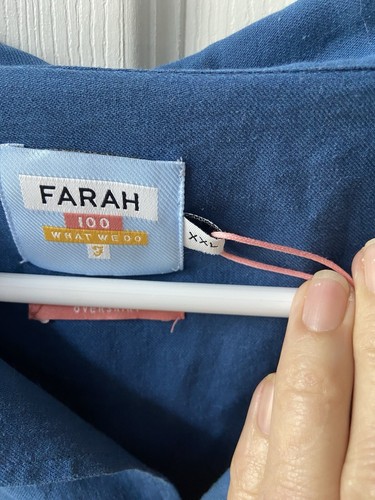 NWT Farah Overshirt Mens XXL Blue Cotton Linen Blend Logo Pockets Classic - Picture 5 of 9