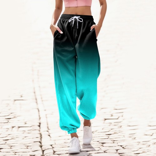 Fashion Women Trousers Casual Gradient Color High Waist Pants For Sporty Jogger - Picture 6 of 45