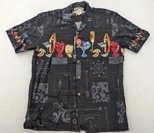 Paradise Found Shirt Mens Medium Regal Happy Hour Hawaiian Black Cocktail Drinks