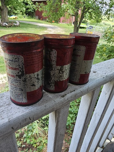 Vtg Small 4.25" Tall Tin Calmut Baking Powder Cans Lot Of Three 7 Oz Advertising - Bild 3 von 8