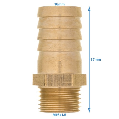 Brass 16mm Barb Hose -M16 x1.5 Male Threaded Pipe Fitting Tail Connector Thread - Bild 2 von 4