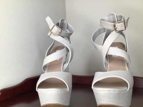Steve Madden Women Size 8.5M Shoes Sandals Wedge Strappy White Open Toe - Picture 6 of 20