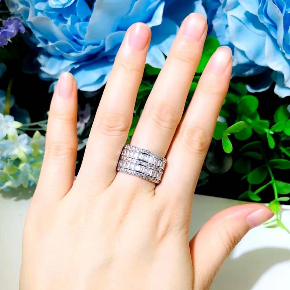 VETEMENTS Anello donna fascia di fidanzamento placcata oro bianco 14 carati con diamanti creati in laboratorio