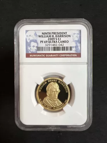 NGC PF 69 ULTRA CAMEO 2009 S NINTH PRESIDENT WILLIAM H. HARRISON 1$ PROOF COIN!