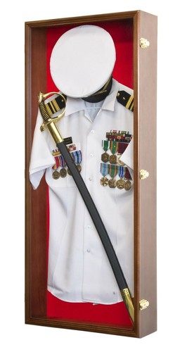 Military Shadow Box Uniform Sword Gun Pin Navy Hat Display Case - Lockable - Picture 17 of 32