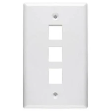 White 3 Port Hole Keystone Jack Flat Wall Plate with Smooth Surface (5/pack)