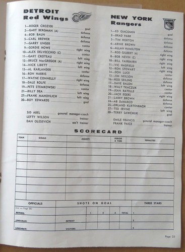 Vintage Det Red Wings vs NYR Program Apr 04, 1970 Sawchuk Final Game at Olympia - Picture 2 of 5
