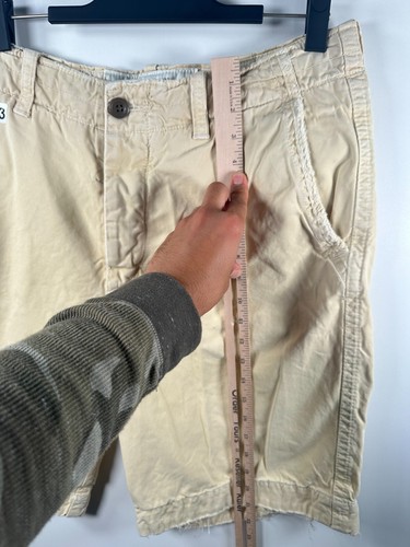 Abercrombie & Fitch Men Chino Khaki Shorts Flat Front Casual Cotton Yellow Sz 34 - Picture 4 of 9