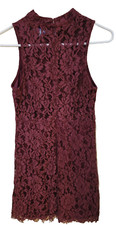 She+Sky Dress Womens Small Burgundy Lace High Neck Short Sleeveless Party Lined