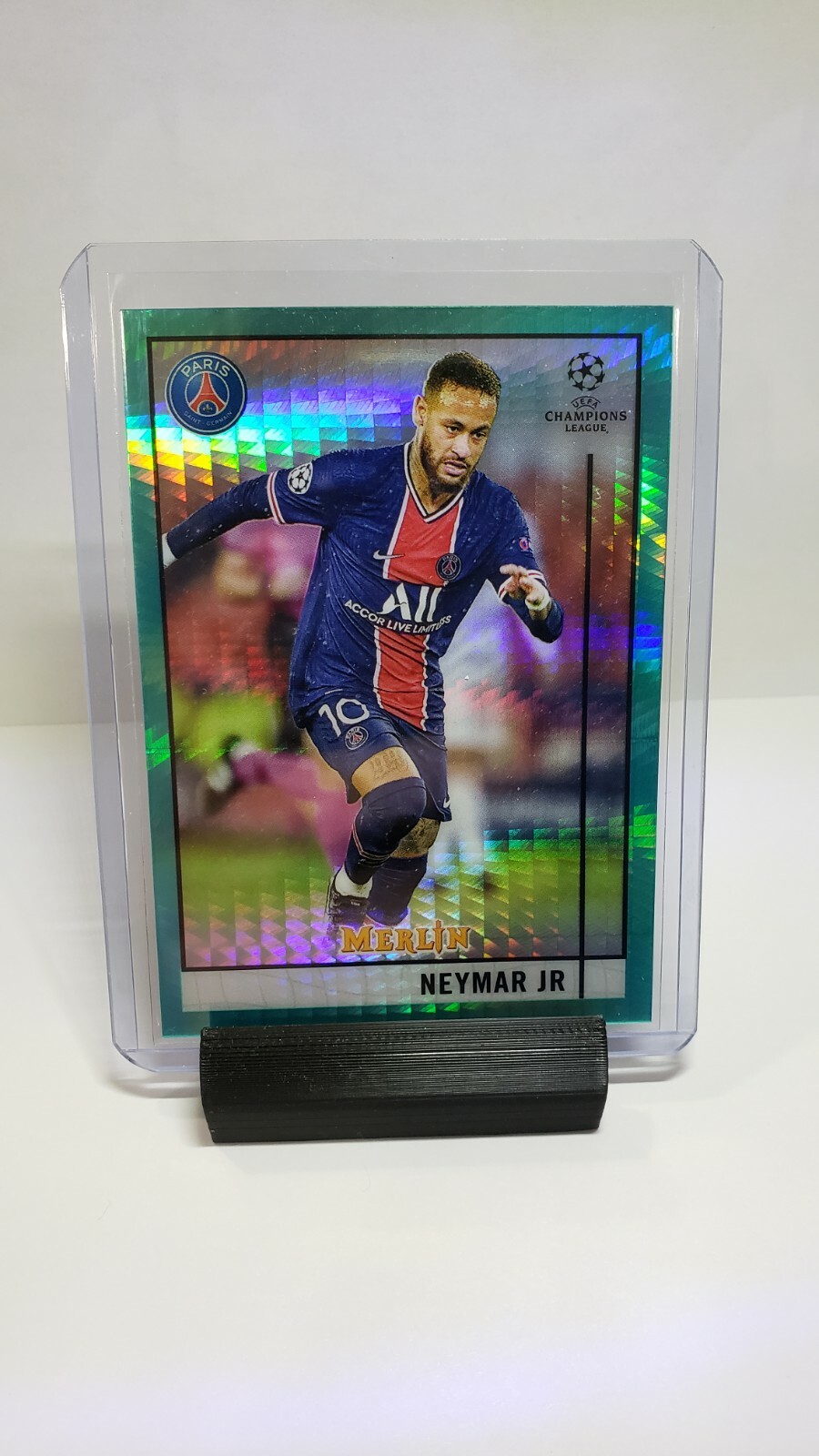 2020-21 Topps Chrome UEFA Champions League Soccer Merlin Neymar JR Aqua Prism