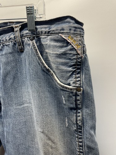 Replay Mens Jeans Blue Anbass Regular Straight Fit Distressed Rips 38x34 - Picture 3 of 6