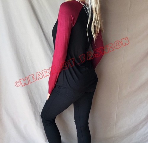 New Womens HOLIDAY CHRISTMAS GRAPHIC Long Sleeve Raglan Top Shirt Plaid Deer - Picture 4 of 7