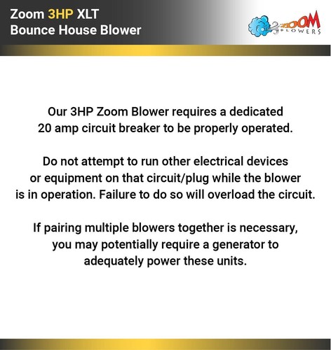 Zoom XLT 3 HP Air Pump Blower Fan Commercial Inflatable Bounce House Open Box - Picture 3 of 10