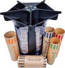 Coin Sorter Tube Coin Counter with Coin Wrappers, 5-IN-1 Change Sorter Change Co