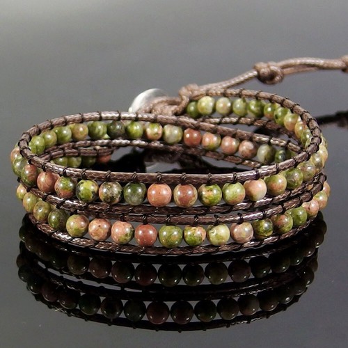 Handmade Wrap Adjustable 2 Layers Leather Bracelet Natural Gemstone 4mm Beads - Picture 80 of 81