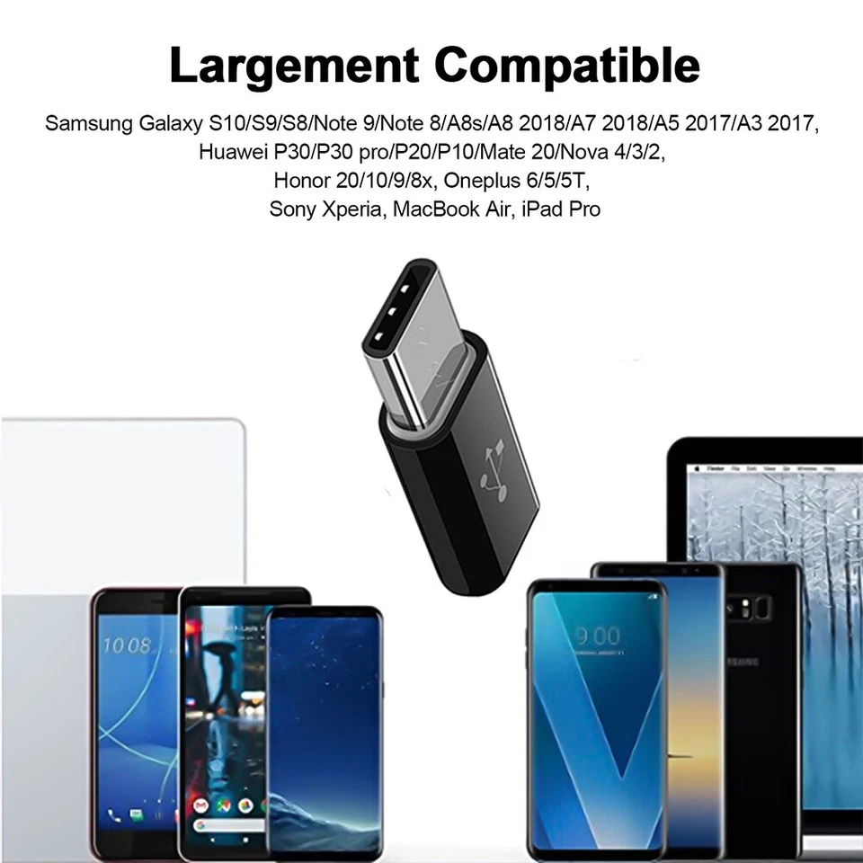 10 Pcs Micro USB to USB 3.1 Type-C Data Adapter Converter For Samsung LG Google - Image 3 of 4
