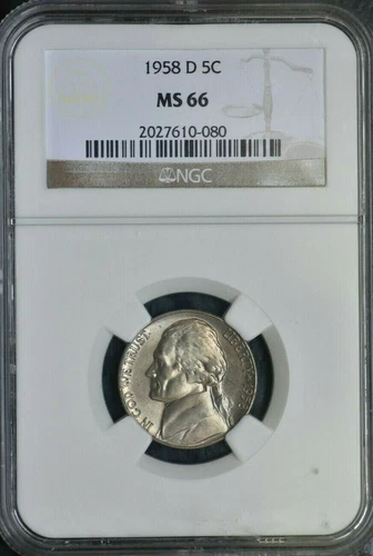 1958 D - JEFFERSON NICKEL - NGC MS66 - GEM UNCIRCULATED