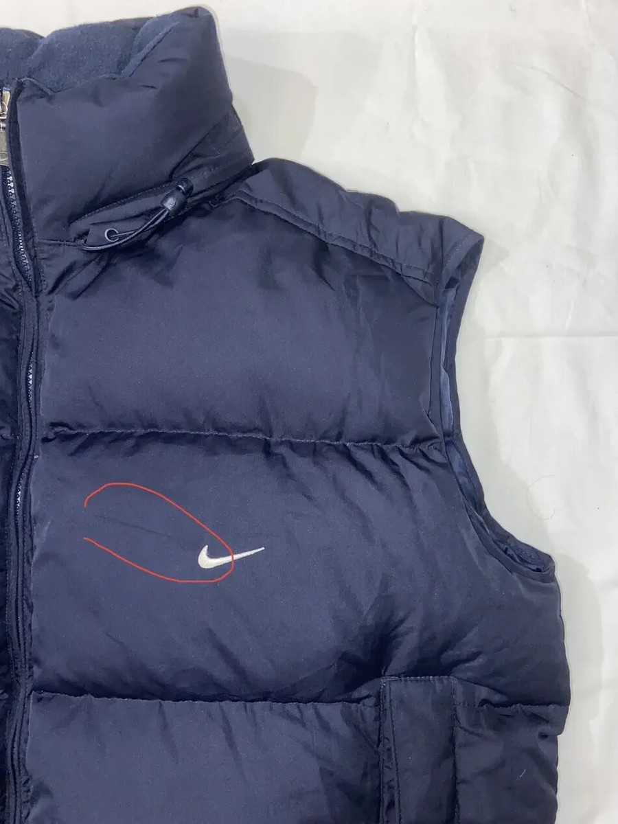 VINTAGE NIKE DOWN PUFFER VEST SWOOSH LOGO Y2K DRILL USA GREY