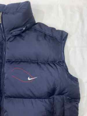 VINTAGE NIKE DOWN PUFFER VEST SWOOSH LOGO Y2K DRILL USA GREY