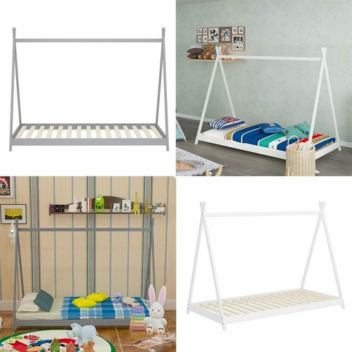 Solid Wood Kid House Bed Frame Single Bed Treehouse Toddler Child Floor Bedframe - Picture 3 of 35