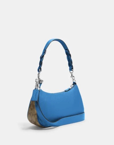 Coach Teri Shoulder Bag In Signature Canvas In Silver Khaki Racer Blue CJ590 NWT - Picture 2 of 6