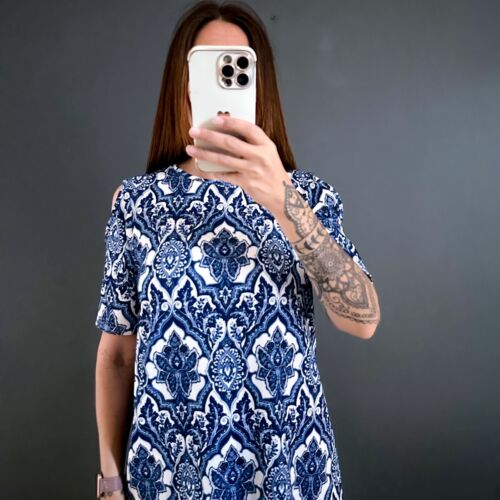 Ladies Boohoo Blue White Floral Cold Shoulder Summer Dress Size 12 - Picture 2 of 5