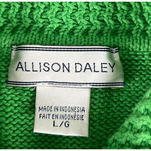 Allison Daley Zip Up Cardigan Sweater Women L Green Cotton Acrylic Raglan Sleeve - Picture 2 of 4