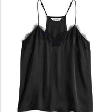 Nine West XS black lace trim v-neck cami adjustable straps satin construction