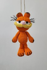 Garfield Cat Inspired Character Hanging Ornament Handmade Crochet Amigurumi